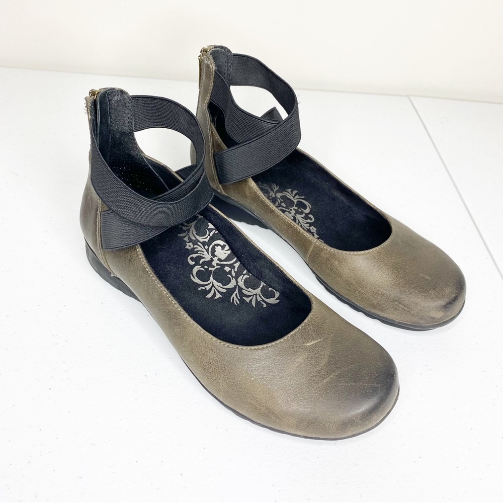 Aetrex Dakota Ankle Strap Ballet Flats Leather Brown Size 38 US 7.5-8